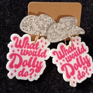 👱‍♀️HP! "What Would Dolly Do?" Acrylic Cowgirl Dolly Parton Earrings New!